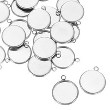30Pcs 14mm Stainless Steel Cabochons Setting Blank Base Silver 