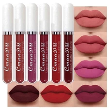 evpct 6Pcs Lipstick Matte Liquid Lipstick Lipgloss Set for Women, Dark Ruby Plum