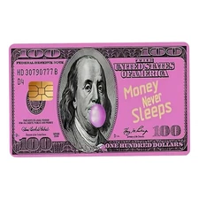 PINK MONEY NEVER SLEEPS HUNDRED $ BILL BUBBLEGUM Credit Debit Card Skin Sticker