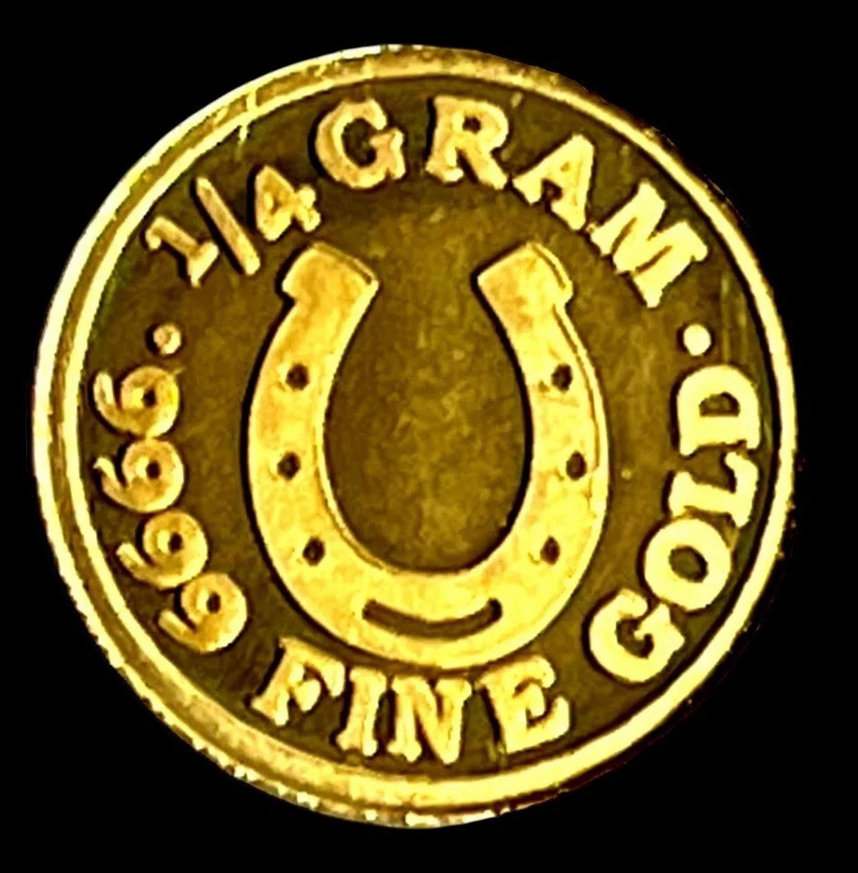 LOT X 2 MONARCH LUCKY HORSESHOE 1/4 GRAM .9999 FINE GOLD ROUNDS IN CAPSULE BU - Image 4 of 4