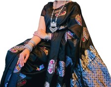 Indian bollywood Banarasi Kanjivaram Sari handloom Black Silver lichi Silk Saree