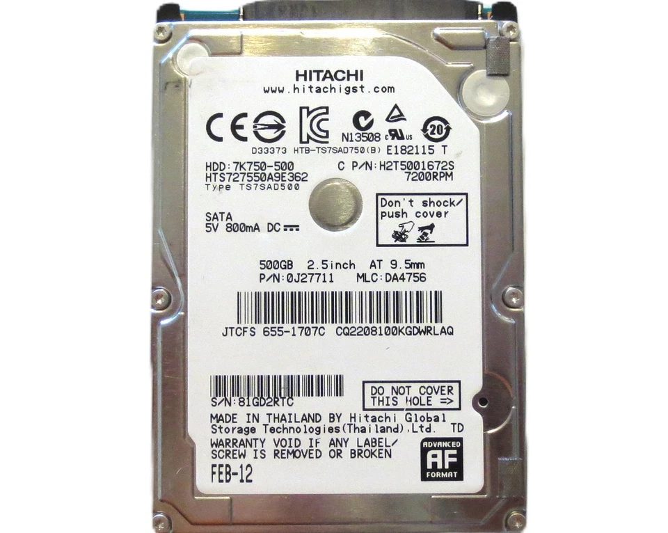 Hitachi HTS727550A9E362 0J27711 MLC:DA4756 (81G) 500gb 2.5" Sata Thailand 2012 - Image 3 of 3