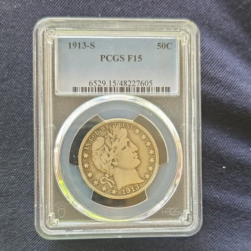 1913-S Barber Half Dollar PCGS F15 San Francisco Silver 50C