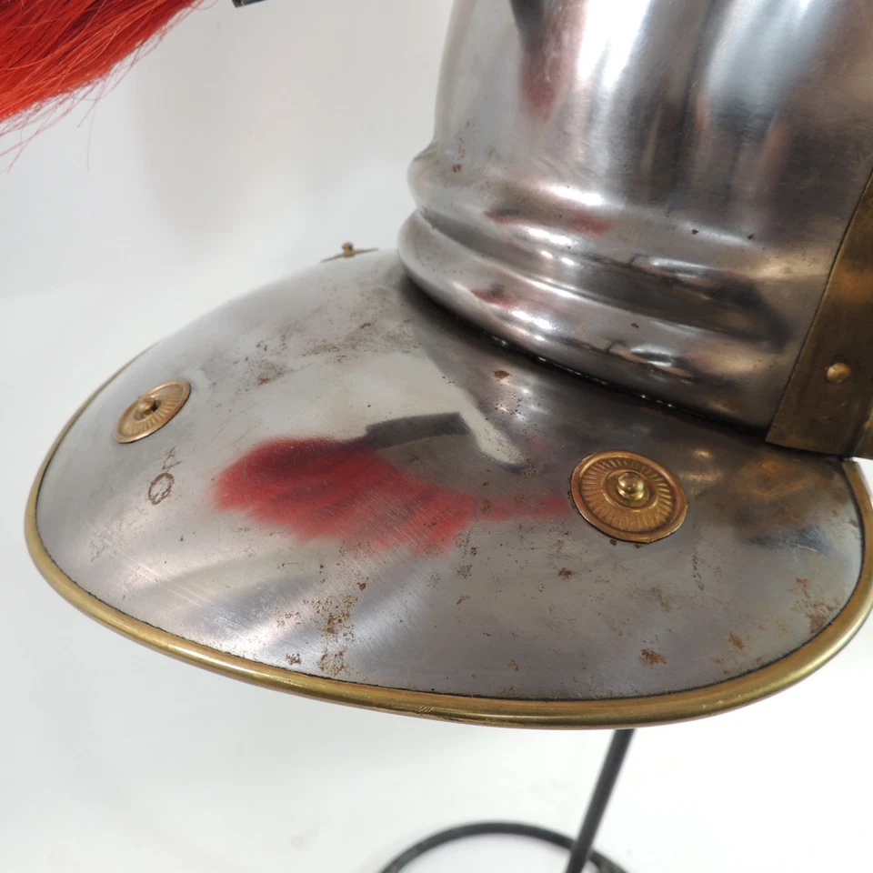 Costume Medieval Spartan Helmet Silver & Gold Base Metals Red Plume - Image 3 of 4