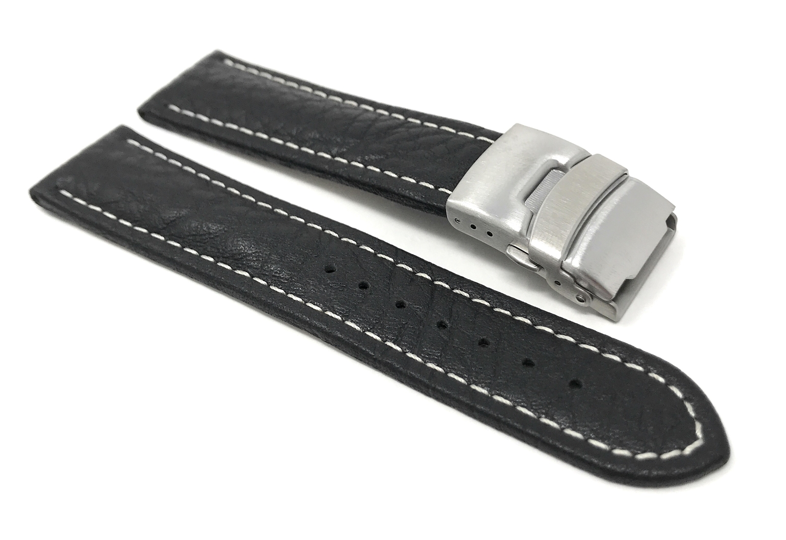 20mm Top Grain Leather Deployment Watch Band for Seiko Discover More image 3