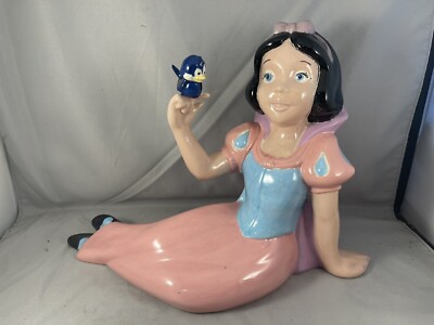 Vintage Walt Disney Prod Snow White Ceramic Figurine 9 1/2 x13  PINK DRESS Bird