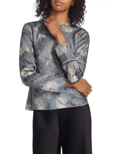 NEW, Vince Night Carnation Long-Sleeve Silk Top Size L #EP184 - Picture 2 of 11