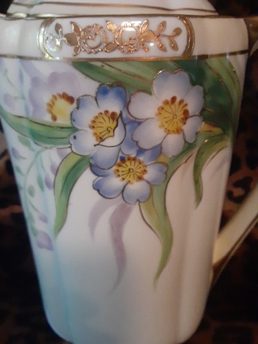 Vintage Beautiful Nippon Chocolate Pot w Lid Hand Painted - Blue Spoke Stamp - Picture 10 of 11