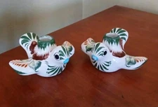 VTG 2 Mexican Folk Art Tonala Candleholders Handpainted Colorful Birds Decor
