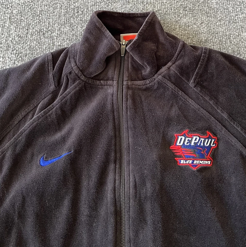 DePaul Blue Demons VTG Mens XLT Nike Team Blue Velour Warmup Track Jacket - Image 4 of 4