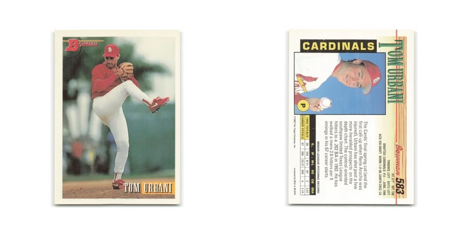 Tom Urbani Rookie 1993 Bowman #583 St. Louis Cardinals Baseball Card NM - Image 3 of 3