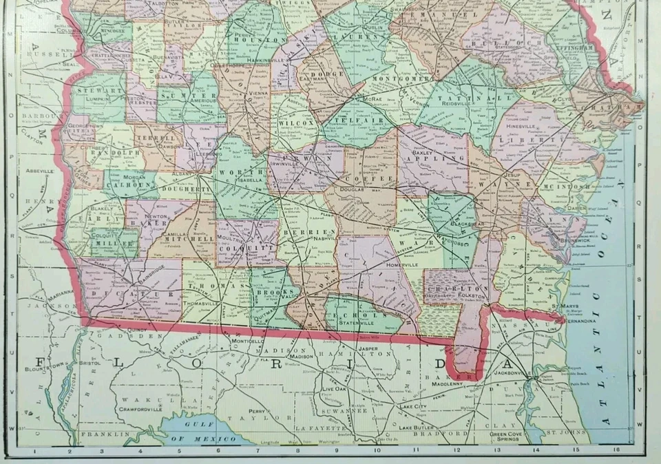 Vintage 1904 GEORGIA Map 14"x22" ~ Old Antique Original ALBANY DUNWOODY VALDOSTA - Image 4 of 4