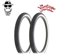 2 Vtg LOWRIDER BICYCLE TIRE 24 x 2.125 BLACK/WHITE BLUE LINE HEAVY DUTY DIAMOND.