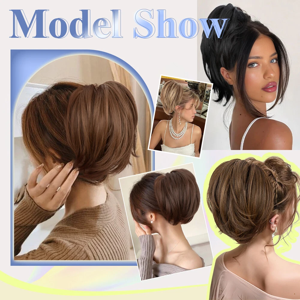 Bendable Claw Jaw Clip on in Messy Bun Ponytail Hair Piece Extension Updo Hair - Picture 2 of 26