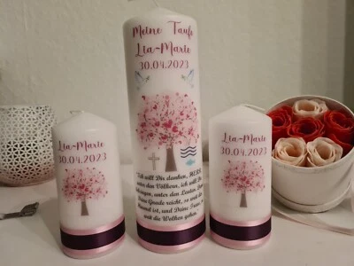 HANDGEFERTIGT Taufkerze Kommunionkerze Junge Mädchen Personalisierung Größe 250x80