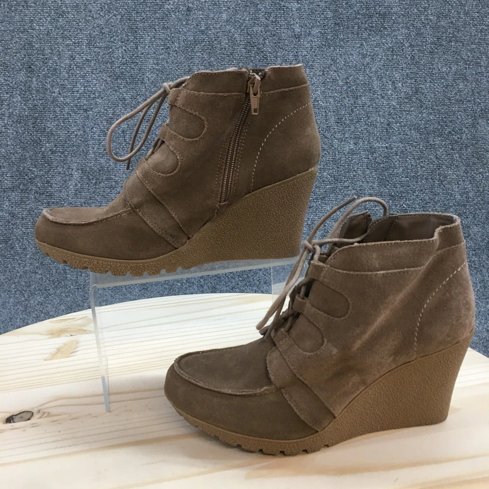 MIA Botas Mujer 8 M Berdina Botines Cuero Marrón Cuña Con Cordones Informales Foto 2 de 4