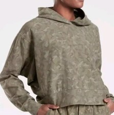 Athleta Sweatshirt Woman's Medium Farallon Green Camo Hoodie Pullover Cropped
