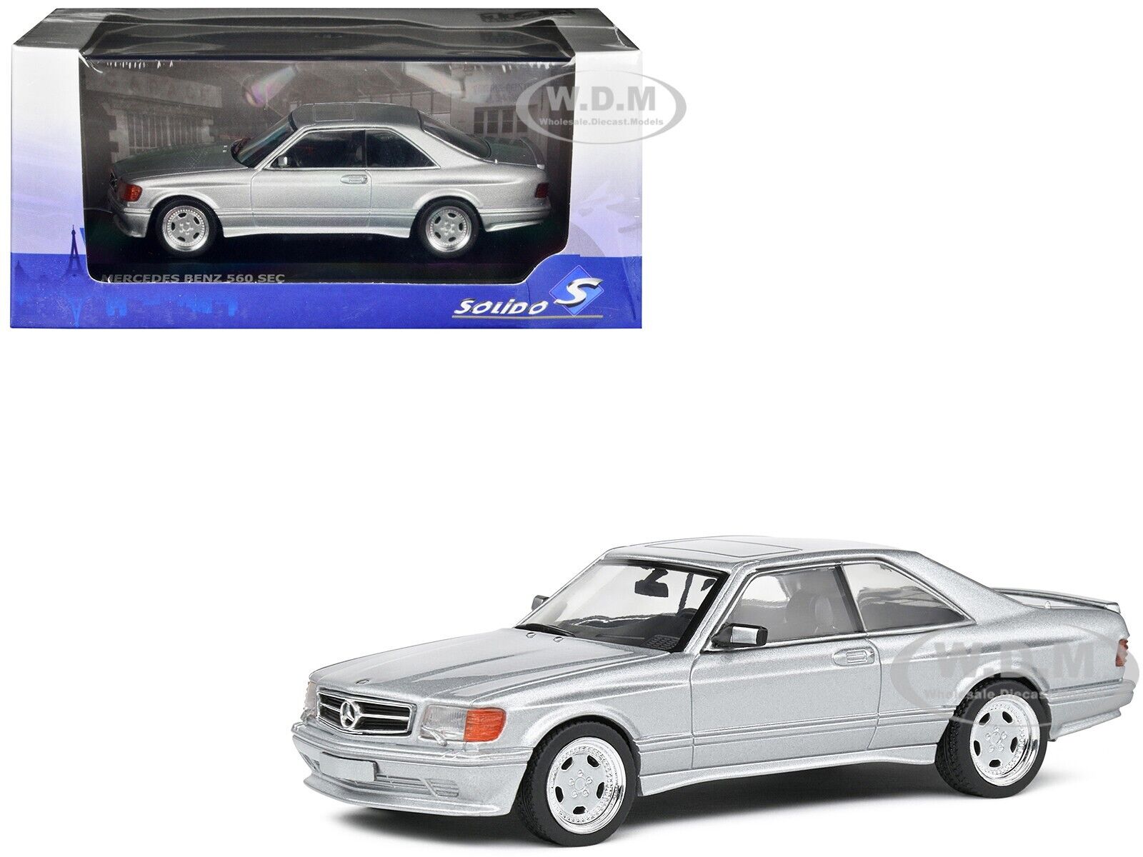 1990 MERCEDES-BENZ 560 SEC AMG WIDEBODY SILVER 1/43 DIECAST BY SOLIDO S4310903
