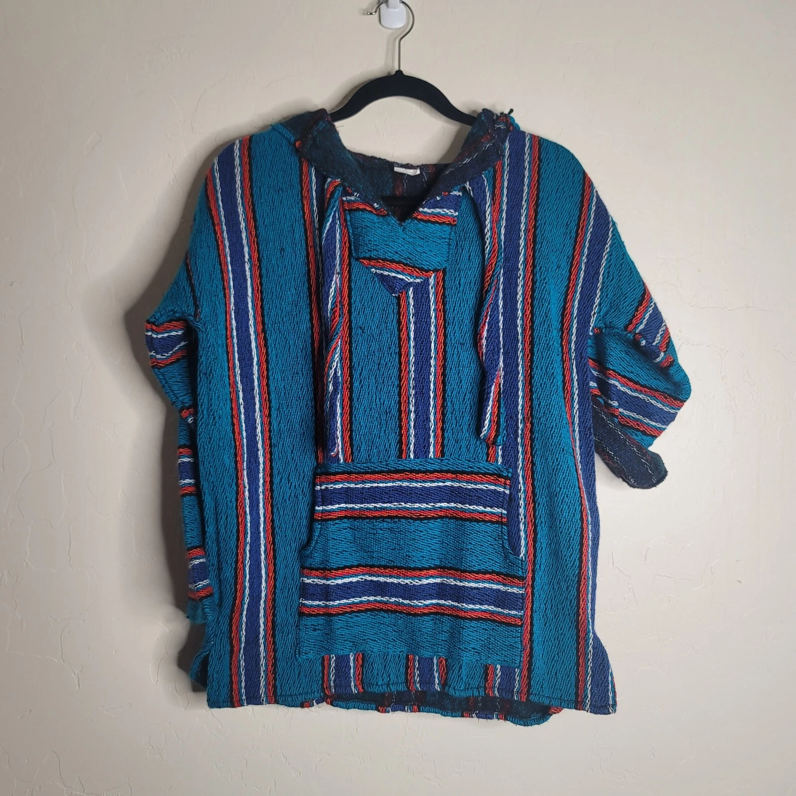 Poncho Style Hoodie Striped V-Neck Casual Medium Assorted Color Stripped
