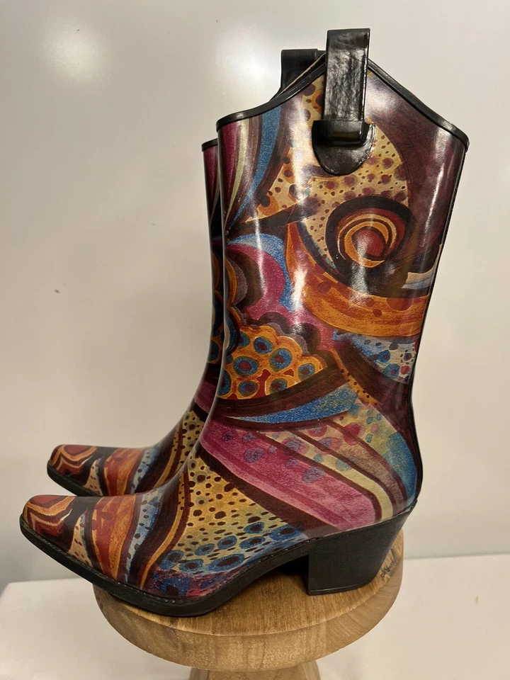 Madeline Womens Puddles Western Rain Boots SZ 6 - Image 4 of 4