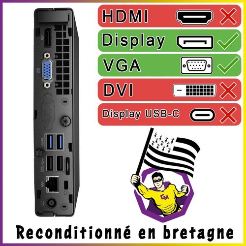 PC HP EliteDesk 705 G3 Mini Ecran 27" AMD A6-8570E RAM 16Go HDD 500Go W10 Wifi - Imagen 7 de 7