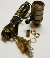 Vintage Table Lamp Rewiring Kit Antique Brass 3-Way Socket, Antique Cord 553AJB