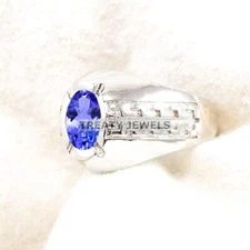 Tanzanite Oval Cut Gemstone With 925 Sterling Silver Ring For Men's #B691