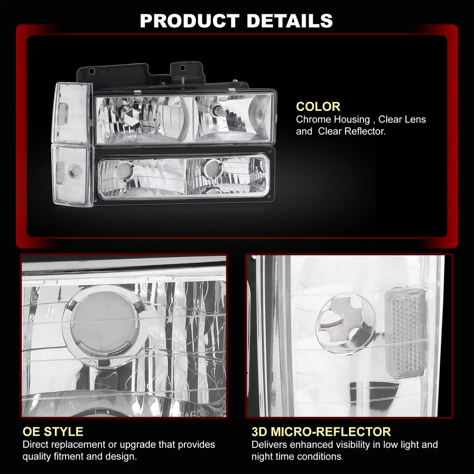 Lámpara de cabeza transparente para 1988-1993 C10 C1500 C2500 K1500 K2500 + luces de esquina de parachoques Foto 3 de 4
