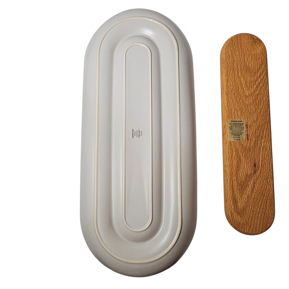 Country Road Home XL 23" Stoneware & Wood Cutting Board Serving Platter Plate - Image 3 of 4