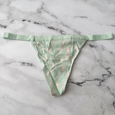 Victoria's Secret Nwt Green Print w/ Logo Band Cotton Blend Panty G V String