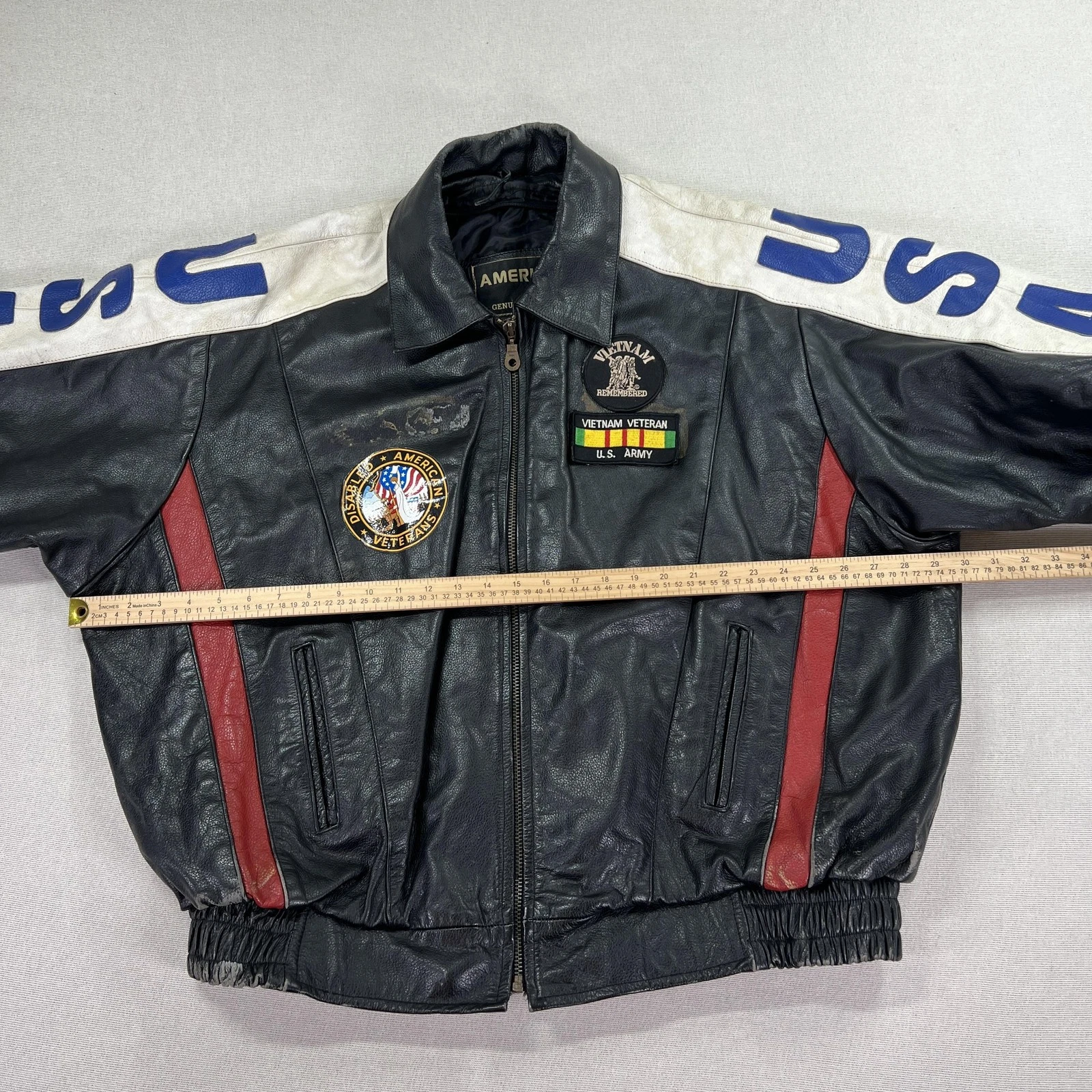 VTG Vietnam Veteran Leather Jacket Mens 4XL USA Flag MACV-SOG Patch American Top image 20