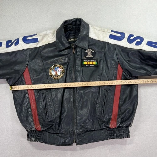 VTG Vietnam Veteran Leather Jacket Mens 4XL USA Flag MACV-SOG Patch American Top image 20