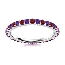 Full Eternity 2MM Round Natural Amethyst  Ruby 925 Sterling Silver Women Ring