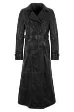 LUXURY New Women's Full Length Black Leather Coat Ankle Length Trench Coat