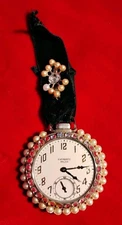 VTG 1930's Art Deco Everbrite Major Pocketwatch Brooch Faux Jewels, works 