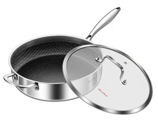 Frying Pan,12 inch Tri-Ply Stainless Steel Skillet,6 Quart Saute Pan with lid...