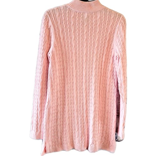 Lands’ End Cable Knit Sweater Mock Neck Long Sleeve Size S Pink Tunic Classic - Picture 3 of 7