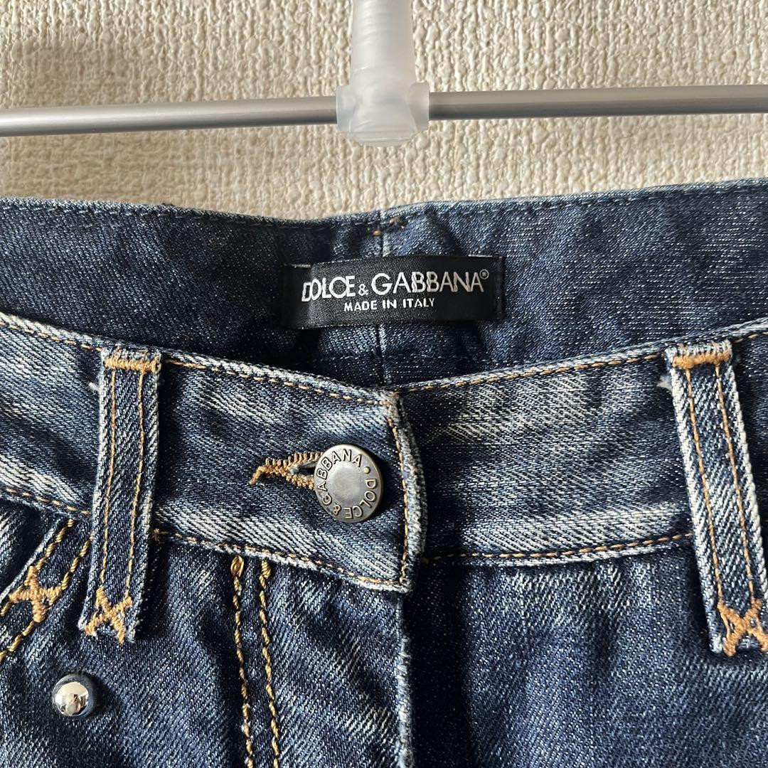DOLCE & GABBANA 00s Cropped Denim Pants Blue Studs Size 38