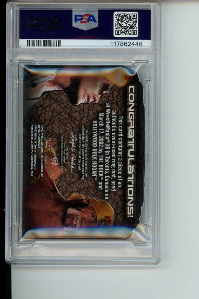 2002 Fleer WWE PPV 遗物绿巨人 vs The Rock Wrestlemania 18 环垫遗物 PSA 5 — 第 3/3 张图片