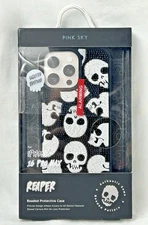 Pink Sky REAPER SKULL iPhone 16 PRO Max Case Beaded Limited Edition