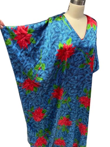 Vtg Barbizon Womens Kaftan Dress Muumuu Multicolor Poinsettia Holly Boho O/S