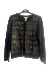 Banana Republic Wool-Blend Lace Panel Button Cardigan Sweater Black Size L