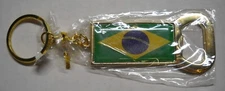 Brazil Flag Keychain Bottle Opener, Gold Color BRAND NEW