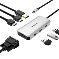 Quad Monitor USB-C Laptop Docking Station 2x 4K HDMI 4K DP VGA 3x USB2.0 7-in-1