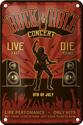 Blechschild Retro 12x18 cm Rock&Roll Concert live 9th july Deko Schild tin sign