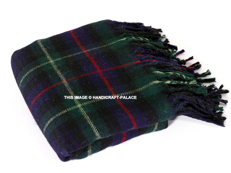 MANTA DE LANA A RAYAS SUAVE Y CÁLIDA TIRO 70"x60" SOFÁ CAMA GRANDE SOFÁ AZUL VERDE Foto 4 de 4