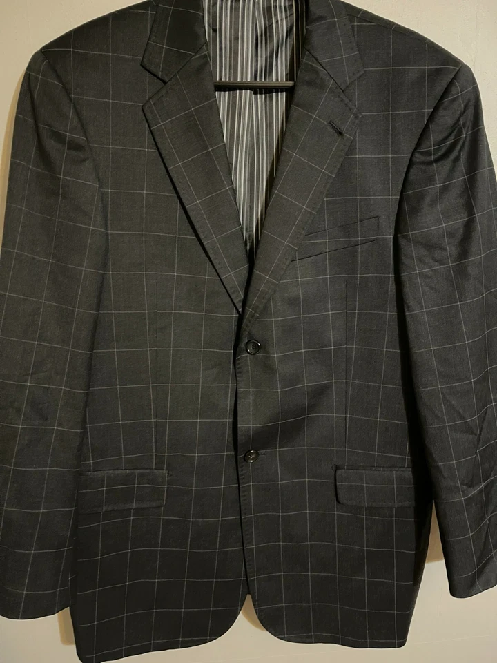 Zanetti I Deal Blazer Made in Italy Gray Windowpane Suit Jacket Coat - Men's 42R - Image 2 of 4