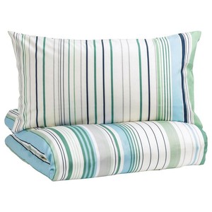 Ikea Blarips Twin Duvet Cover W Pillowcase Bed Set Striped Blue