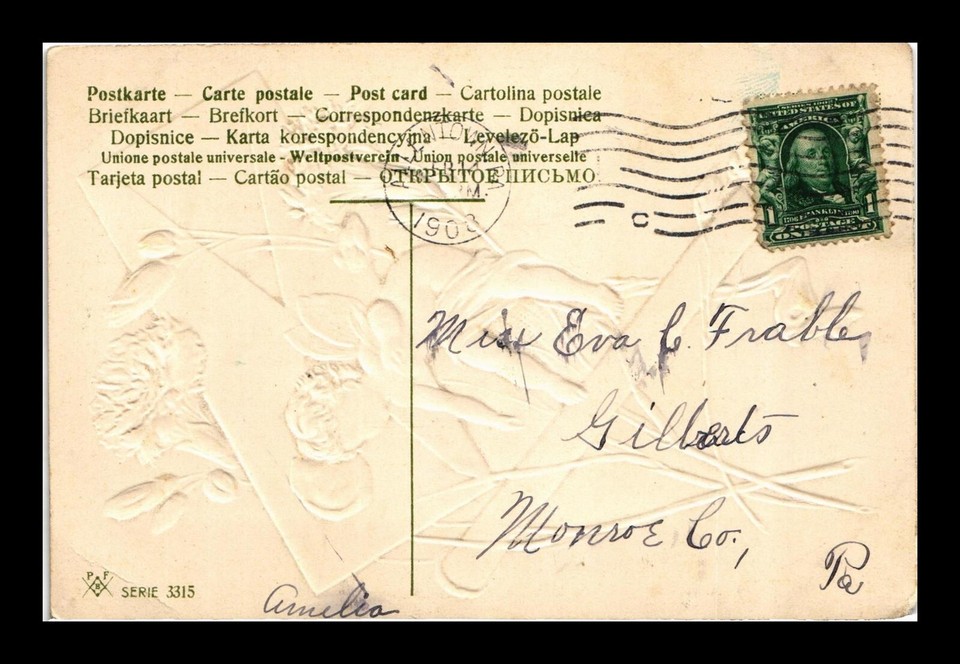 DR JIM STAMPS POSTCARD EMBOSSED ILLUSTRATED VALENTINE CHERUB WITH QUILL