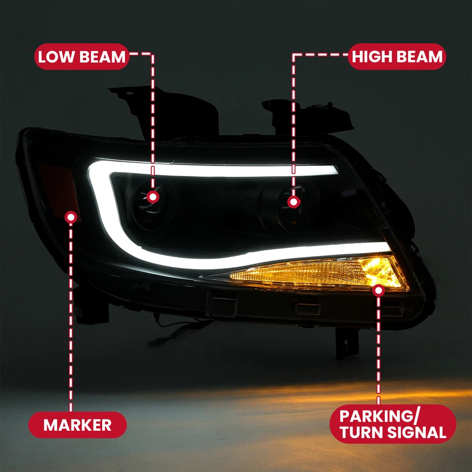 For 2015-2022 Chevy Colorado LED DRL Dual Projector Headlights Headlamps Black - Imagem 4 de 4